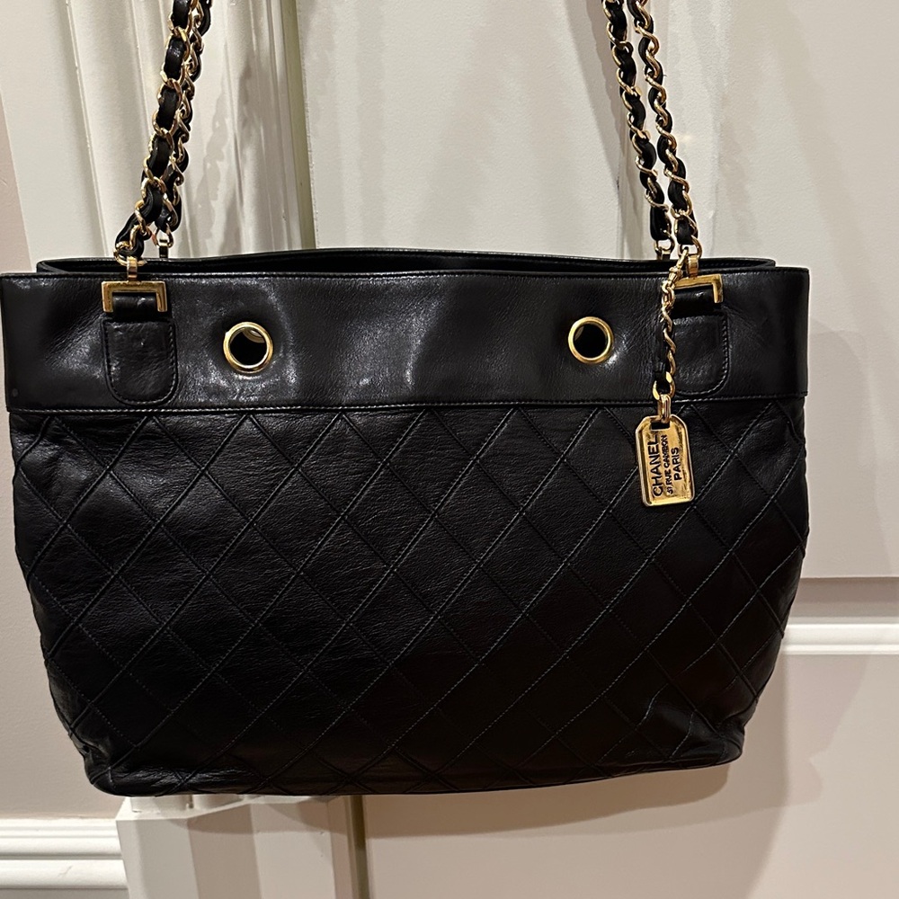 Chanel Vintage Black Quilted Shoulder Bag with Gold Accents